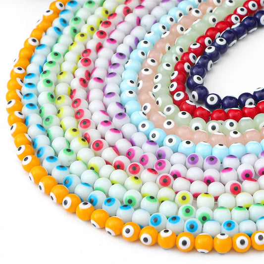 50Pcs Glass Lampwork Round Evil Eye Bead Strand