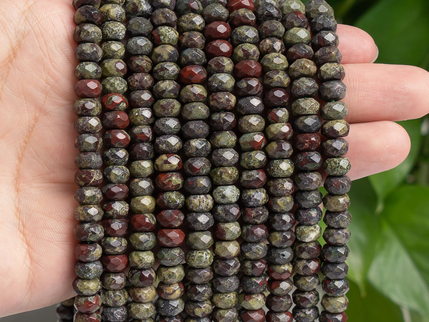 HQ Faceted Natural Dragon Blood Jasper Bead Strand