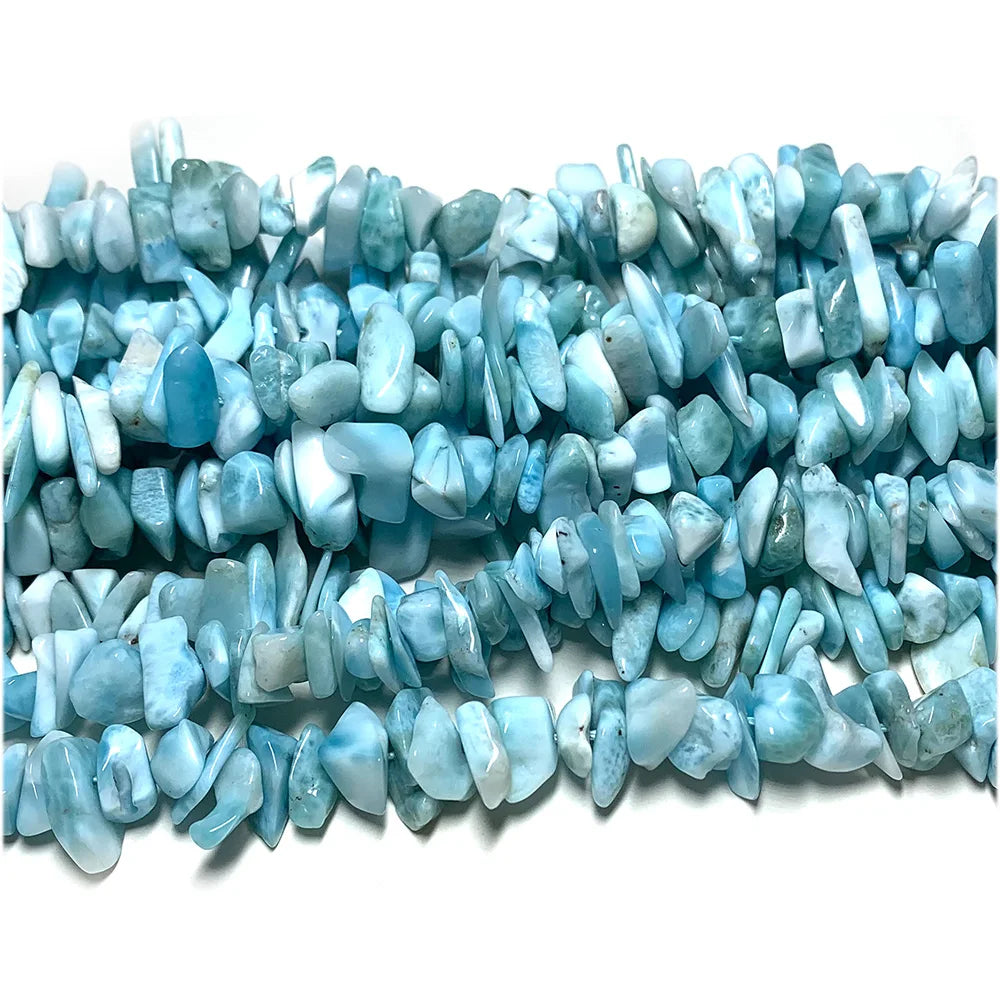 Natural Larimar Long Chip Bead Strand (3-5mm 10-18mm)