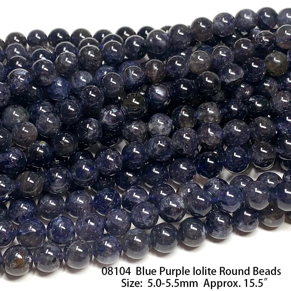 Natural Blue/Purple Iolite Round Bead Strand