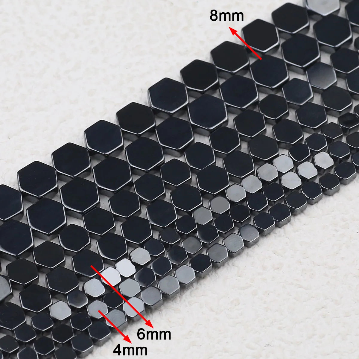Hexagon Natural Black Hematite Bead Strand