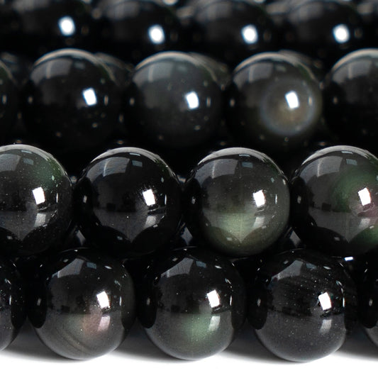 HQ Natural Rainbow Obsidian Bead Strand