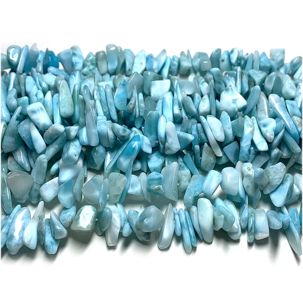 Natural Larimar Long Chip Bead Strand (3-5mm 10-18mm)