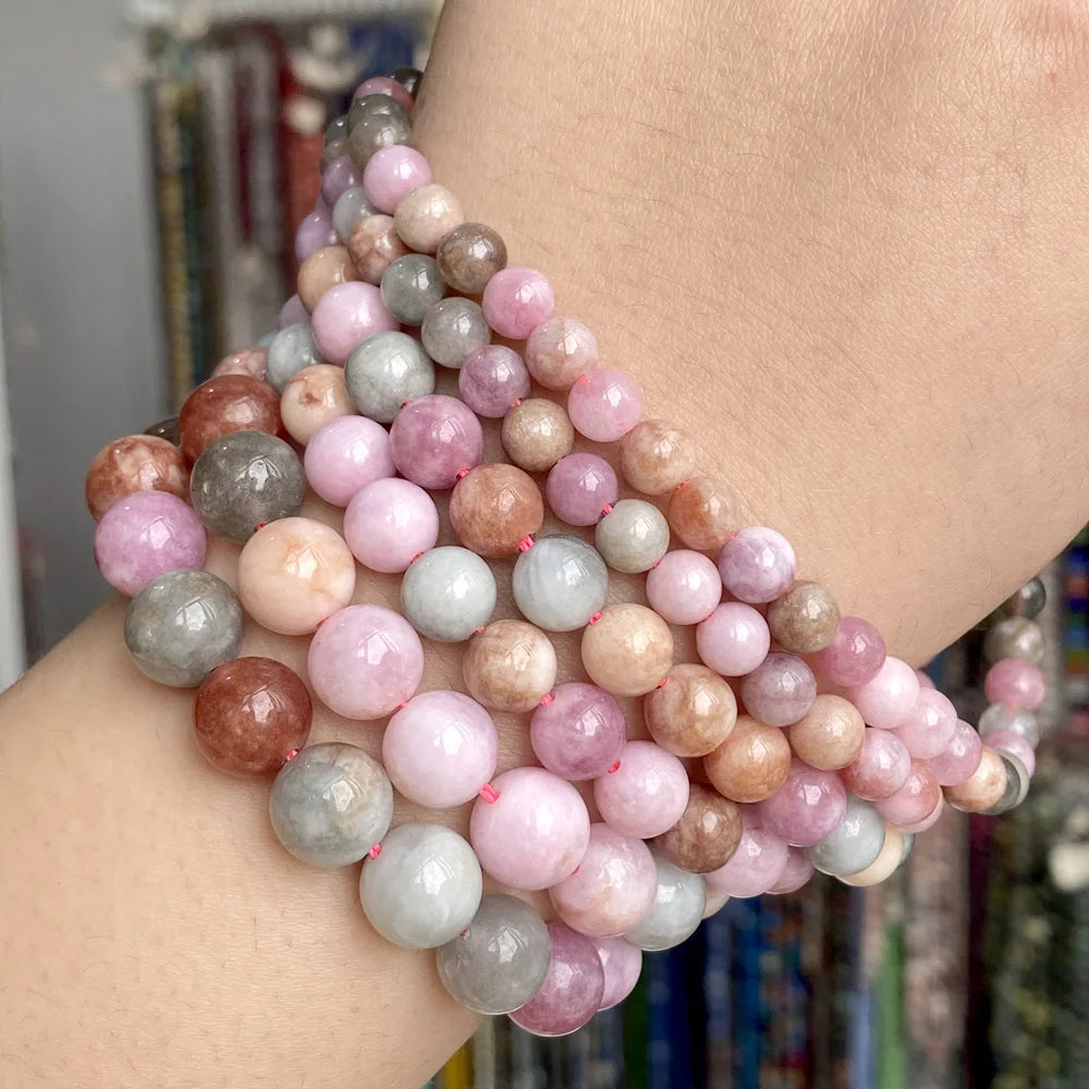 Natural Multicolor Jade Bead Strand