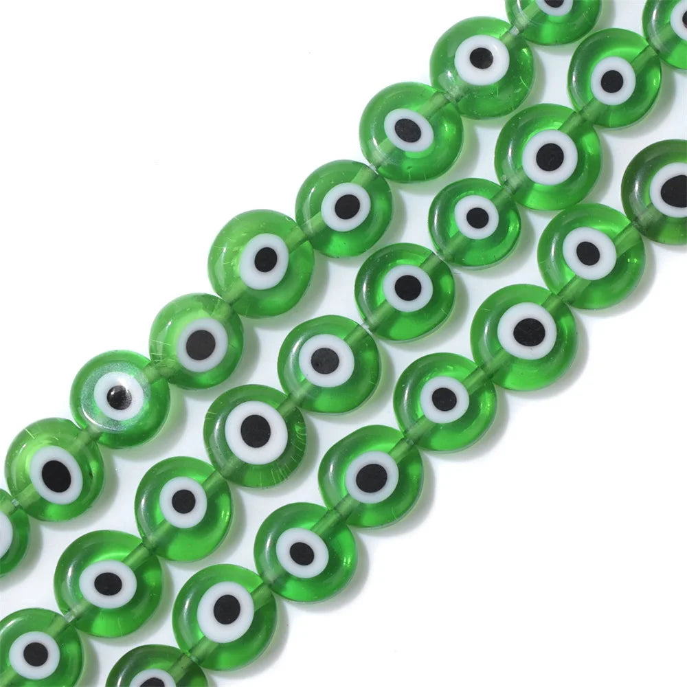 Glazed Glass Multicolour Evil Eye Coin Bead Strand
