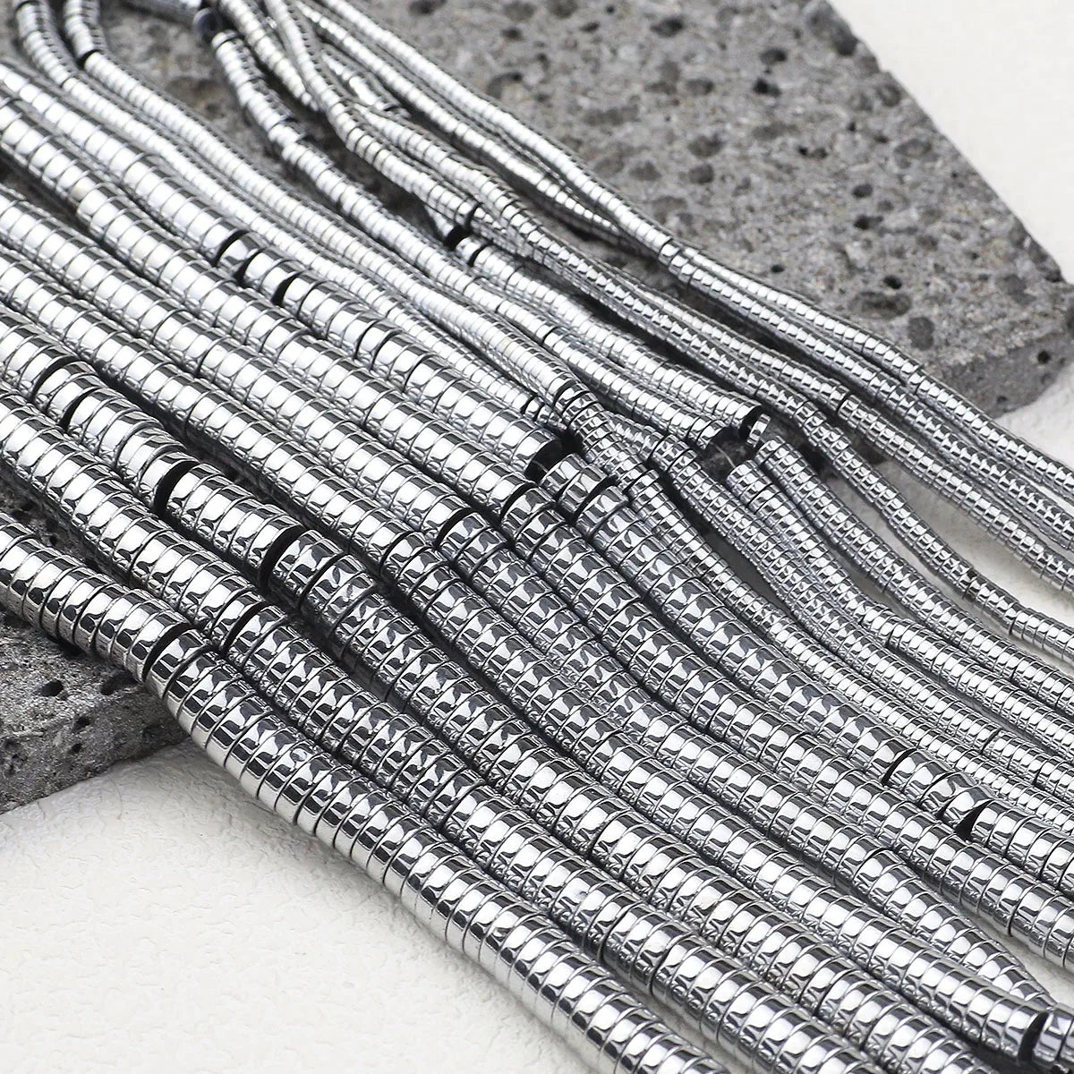 Natural Bright Silver Hematite Flat Coin Spacer Bead Strand (3/4/6/8mm)
