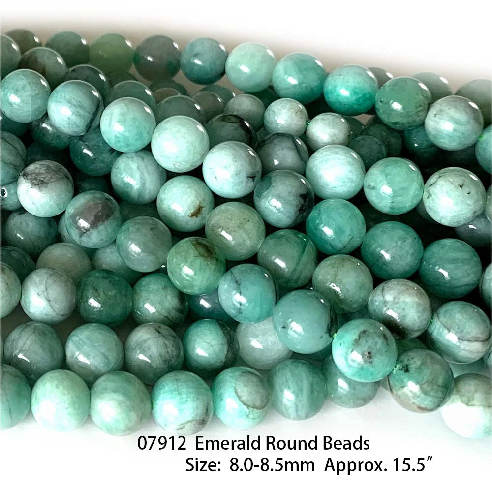 Natural Green Emerald Round Bead Strand