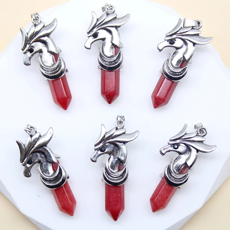 8 Pieces Horse Head Hexagonal Stone Pendant