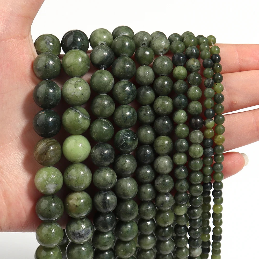 HQ Natural Deep Green Southern Jade Bead Strand (4/6/8/10/12mm)