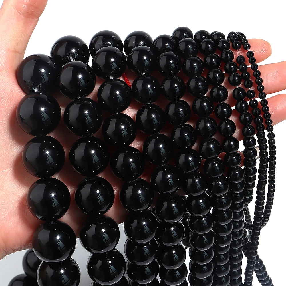 Natural HQ Black Onyx Bead Strand