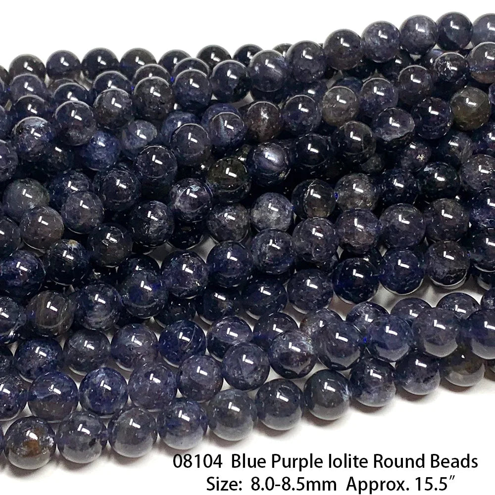 Natural Blue/Purple Iolite Round Bead Strand