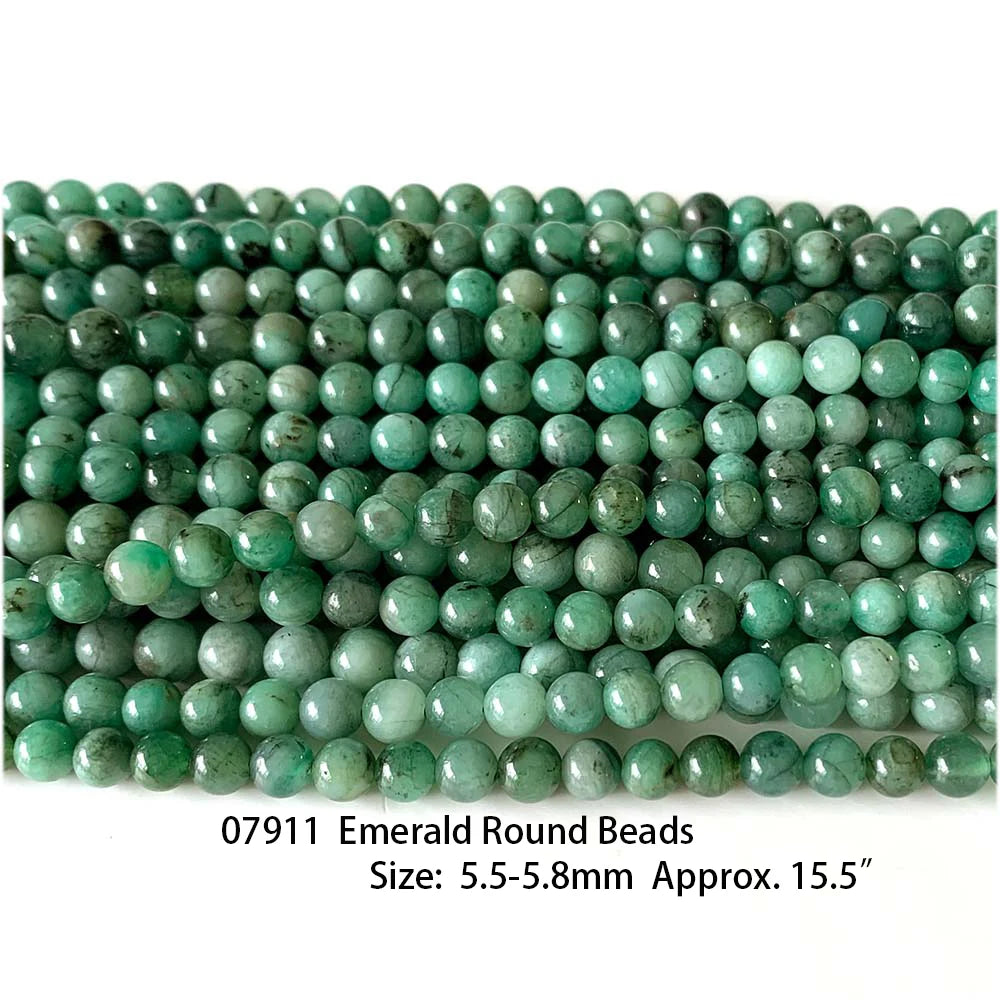 Natural Green Emerald Round Bead Strand
