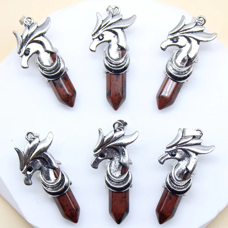 8 Pieces Horse Head Hexagonal Stone Pendant