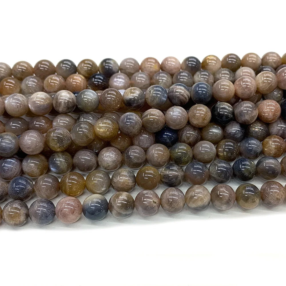 Natural Black/Gold Sunstone Round Bead Strand