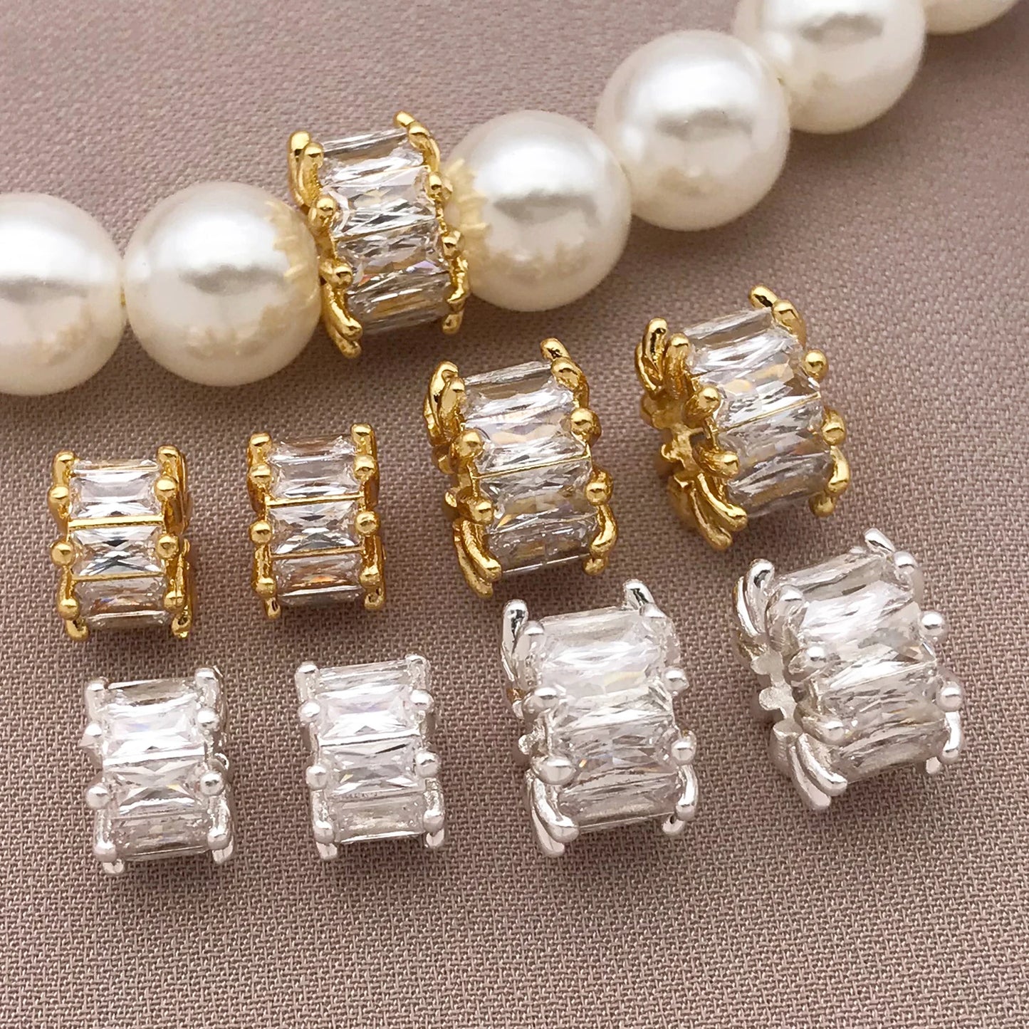 3PCE 18K Gold Plated Copper and Zirconia Focal Beads