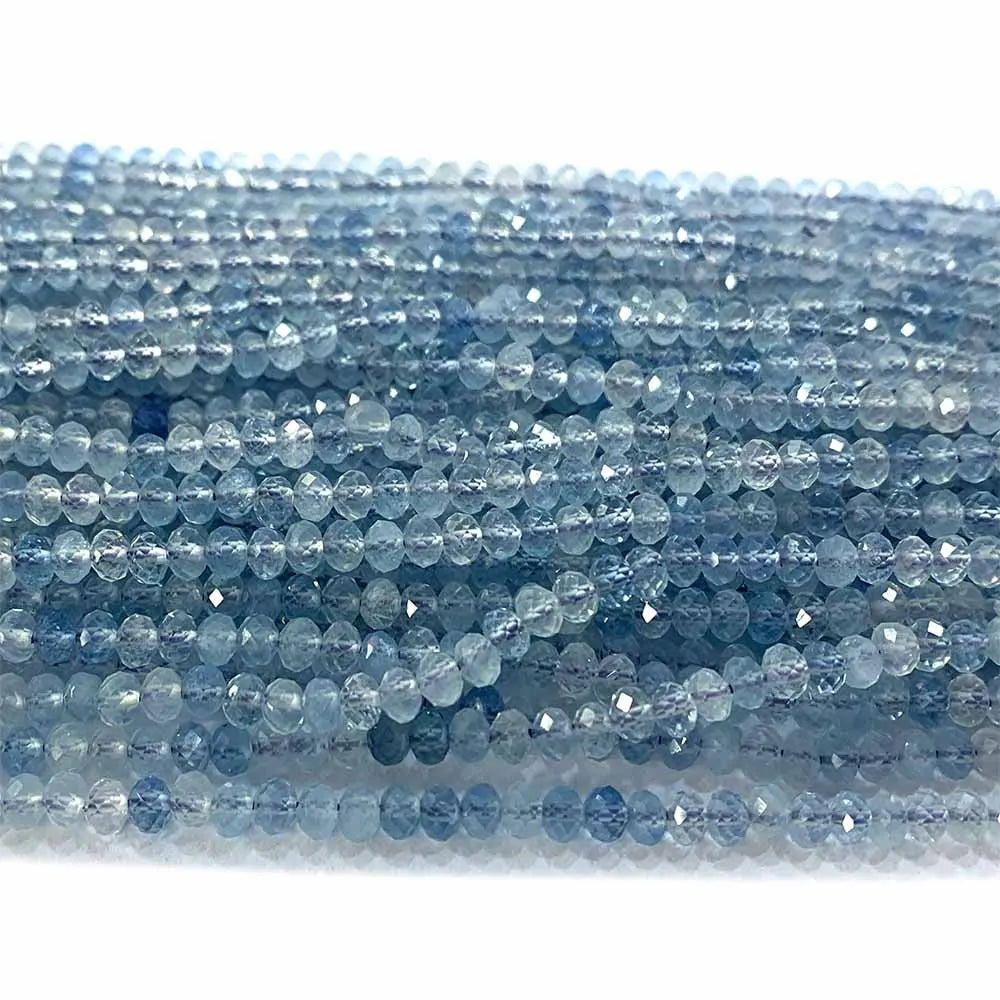 Natural Blue Aquamarine Faceted Small Rondelle Bead Strand
