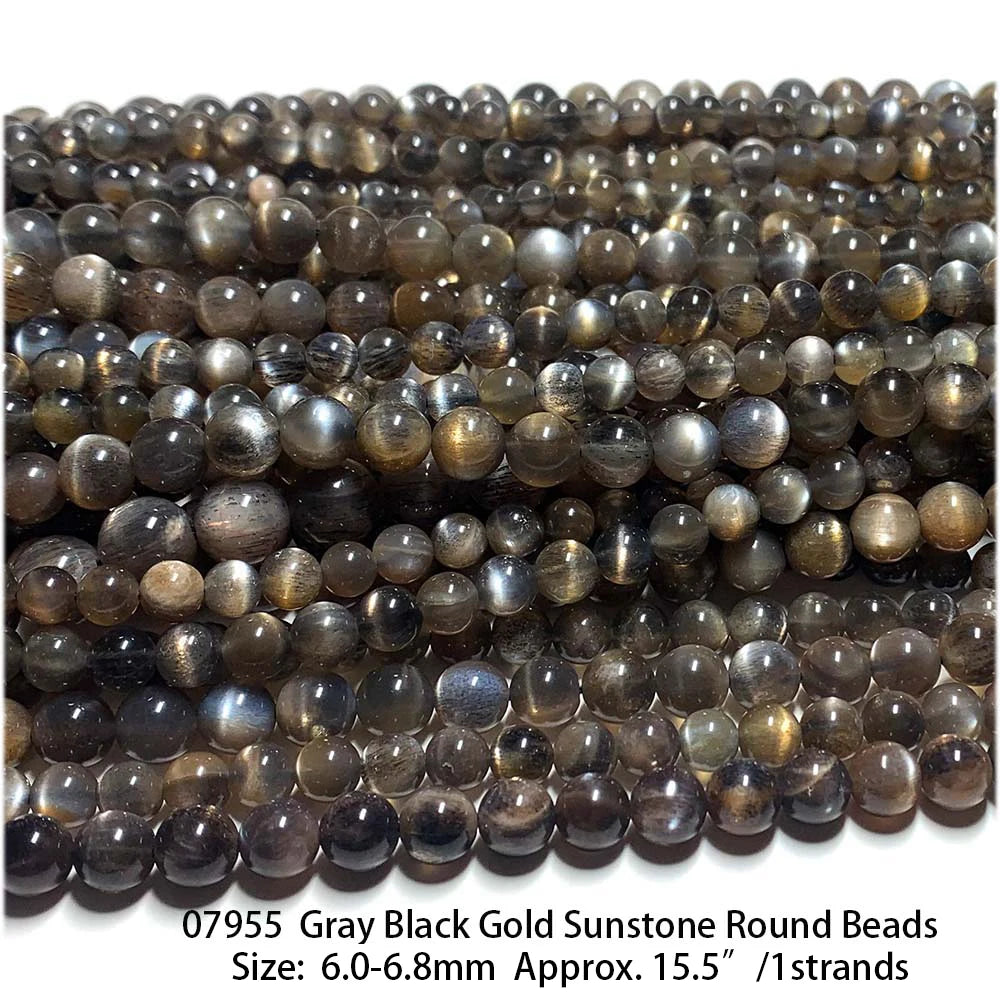 Natural Black/Gold Sunstone Round Bead Strand