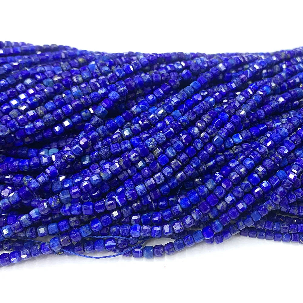 Natural Blue Lapis Lazuli Faceted Irregular Cube Bead Strand