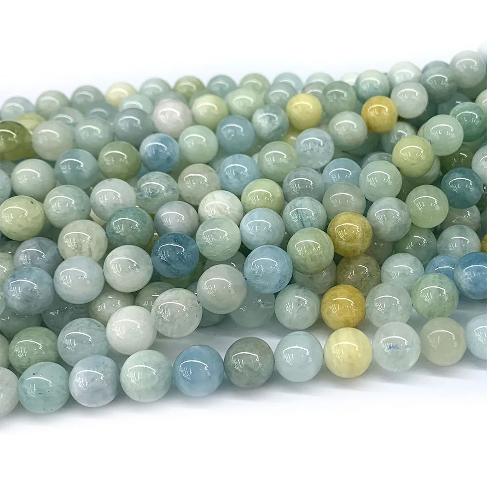 AAA Natural Green/Blue Aquamarine Round Bead Strand