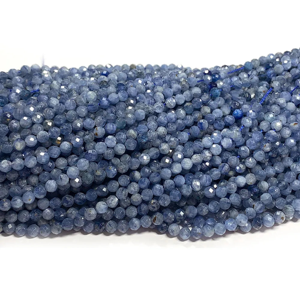 Natural Kyanite Faceted Round Small Bead Strand
