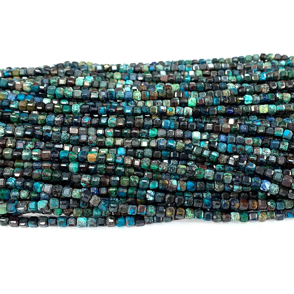Natural Chrysocolla Small Faceted Cube Bead Strand