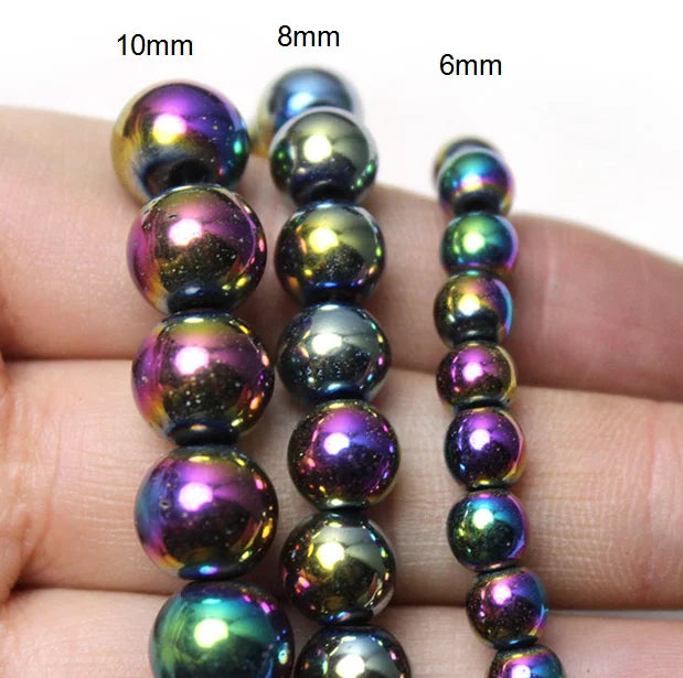 Multicolor Aura Hematite Magnetic Round Bead Strand