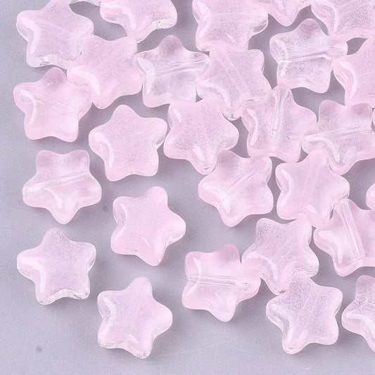 20pc Jelly Pink Glass Star Beads