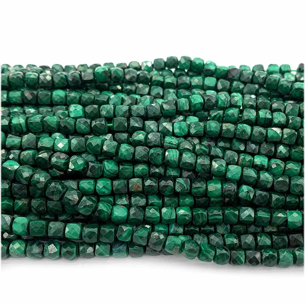 Malachite Faceted Irregular Mini-Cube Small Bead Strand
