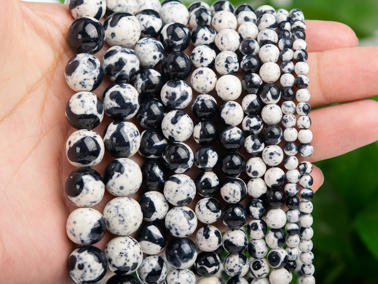 Natural Black & White Rain Flower Jade Bead Strand