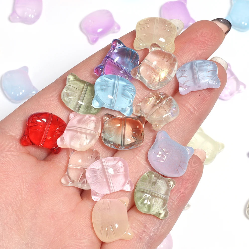 30Pcs Lampwork Glass Cat Head Beads