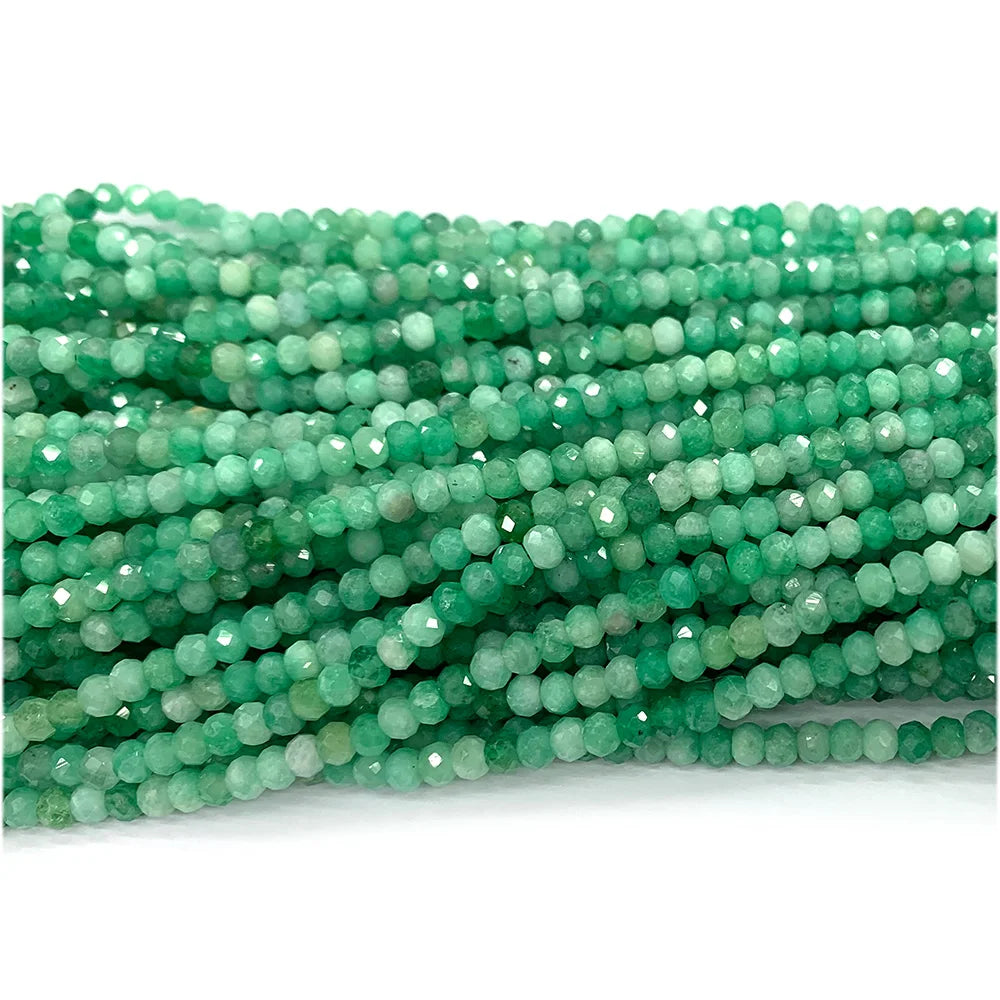 AAA Natural Green Emerald Rondelle Faceted Small Bead Strand