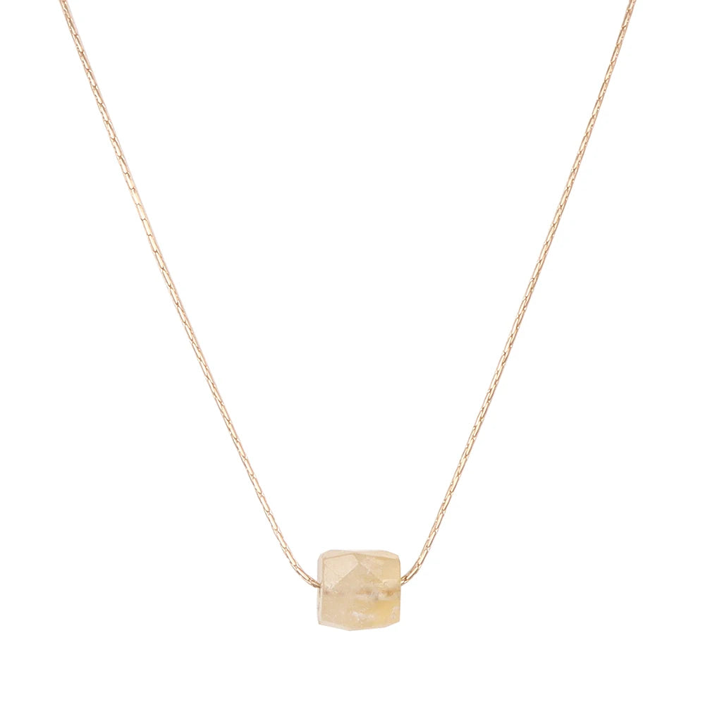 Natural Raw Citrine Cube Necklace