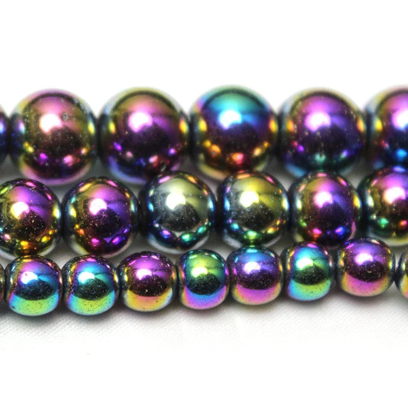 Multicolor Aura Hematite Magnetic Round Bead Strand