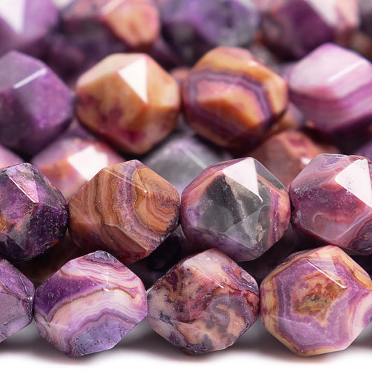 HQ Natural Faceted Purple Crazy Lace Agate Bead Strand