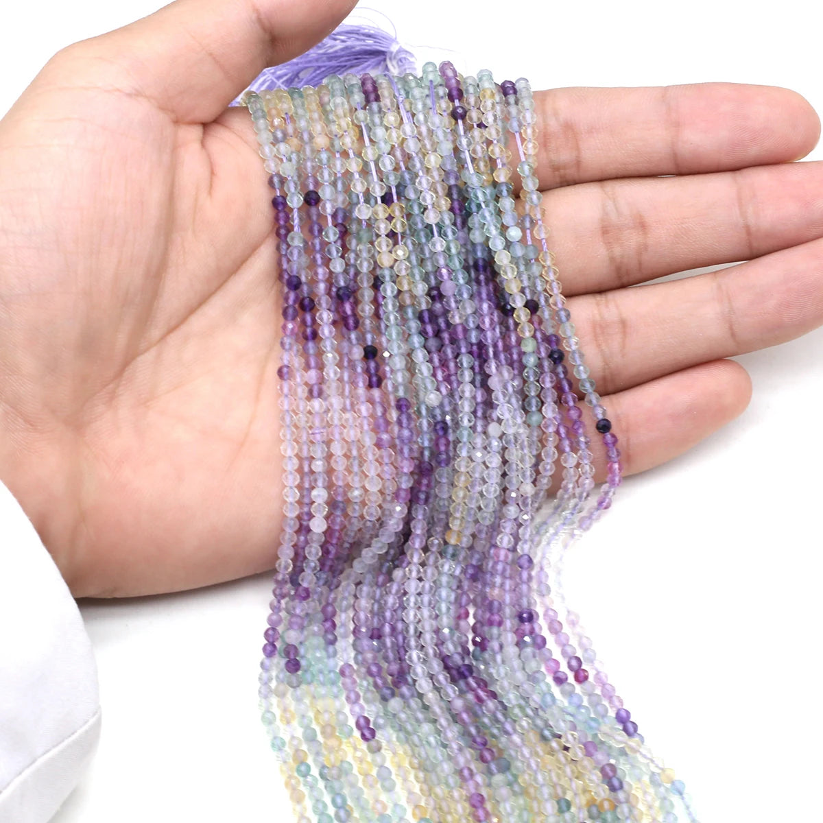 Natural HQ Faceted Gradient Fluorite Bead Strand