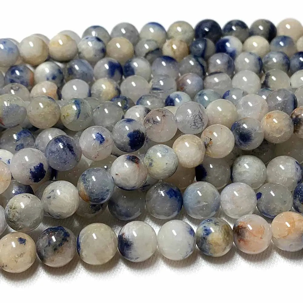 Natural Blue/White Dumortierite in Quartz Bead Strand