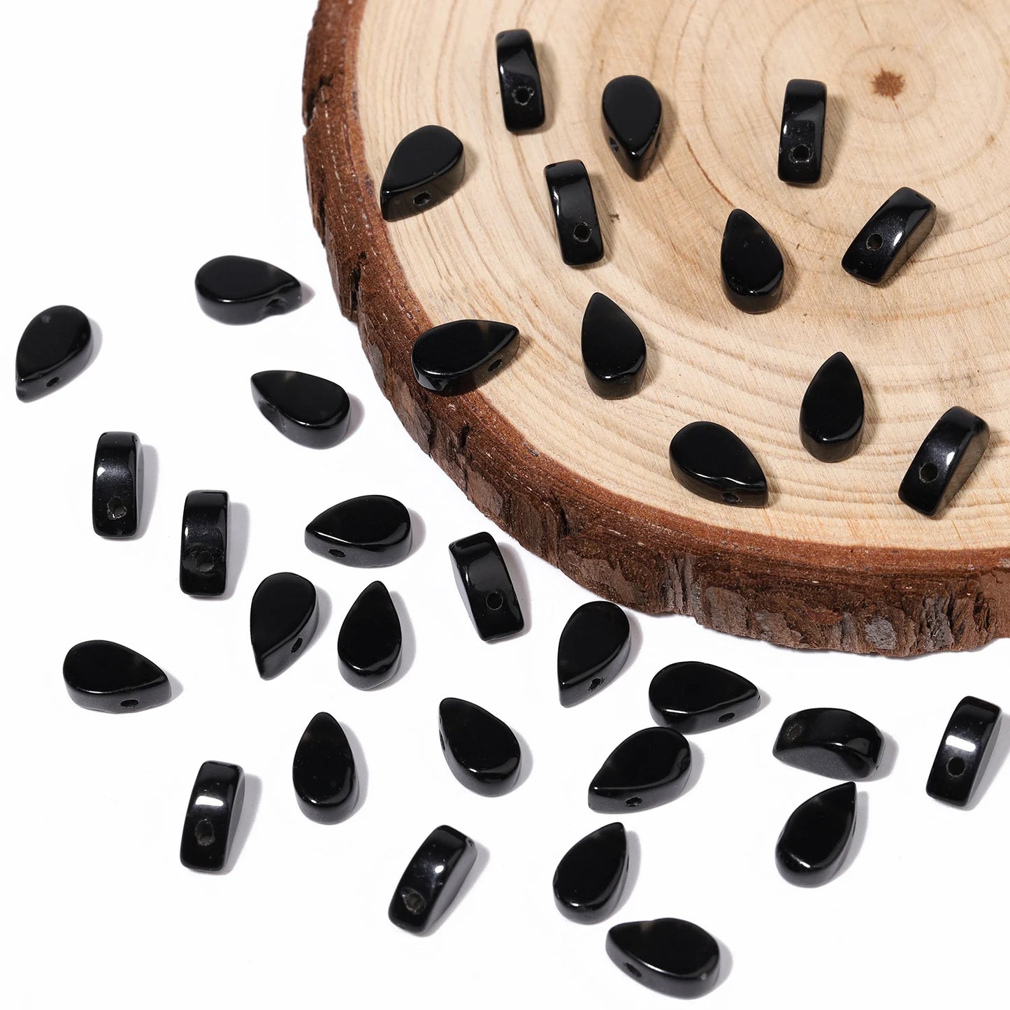 Natural Black Onyx Teardrop Beads