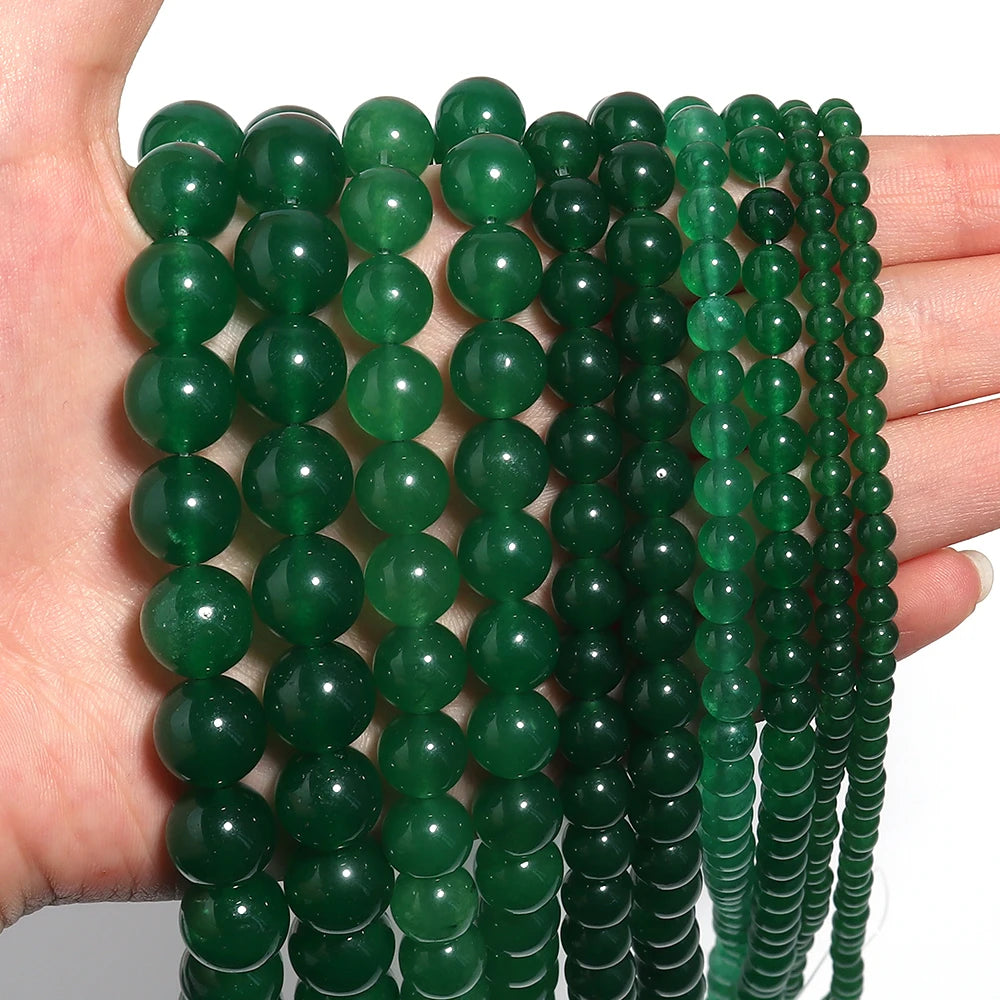 Forest Green Chalcedony Bead Strand