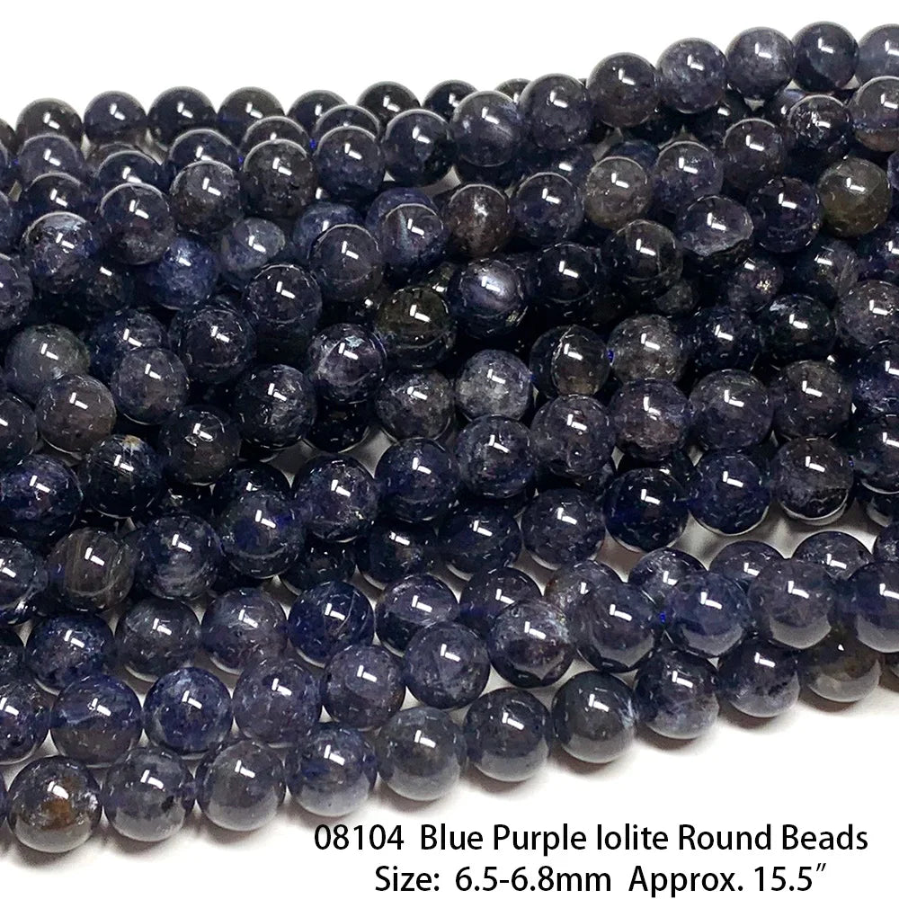 Natural Blue/Purple Iolite Round Bead Strand