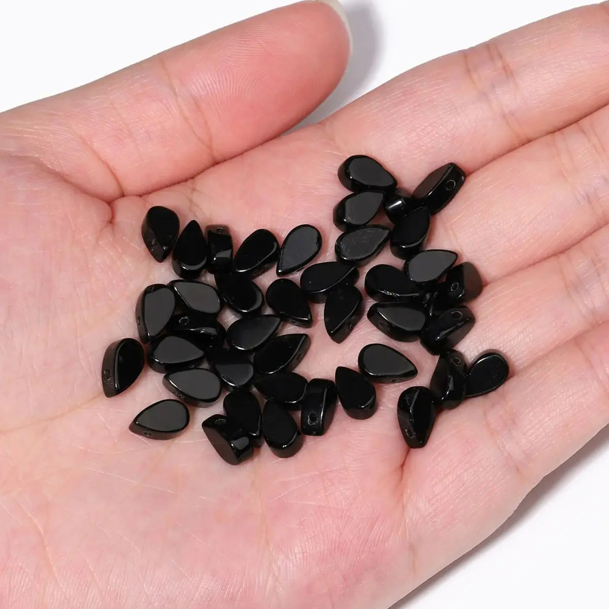 Natural Black Onyx Teardrop Beads