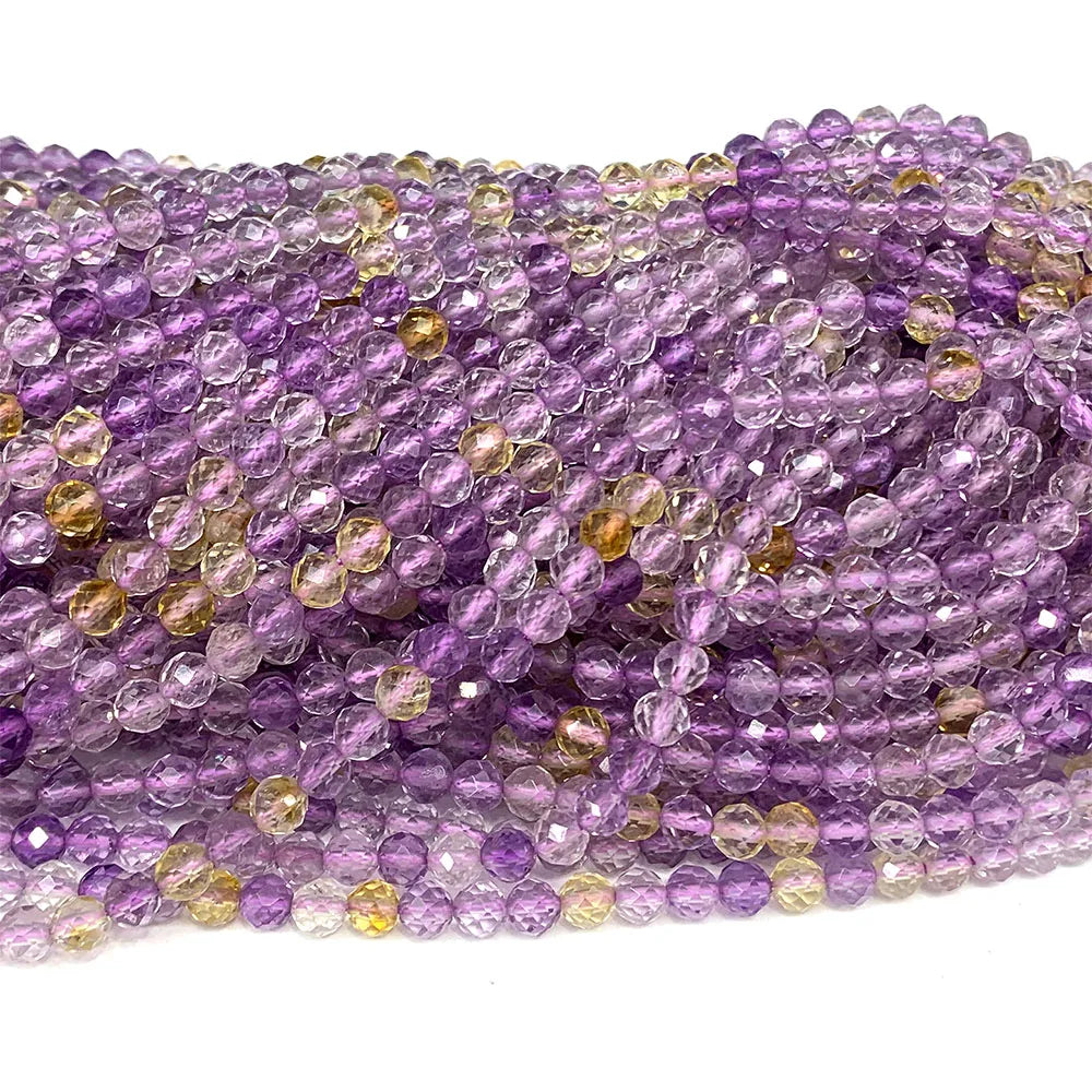 Natural Purple/Yellow Ametrine Round Faceted Small Bead Strand