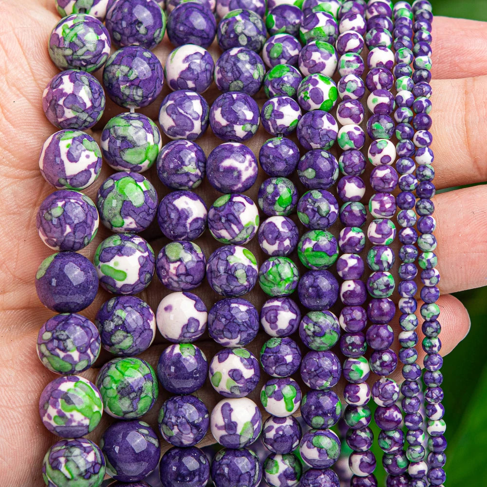 Purple Green Rain Flower Bead Strand