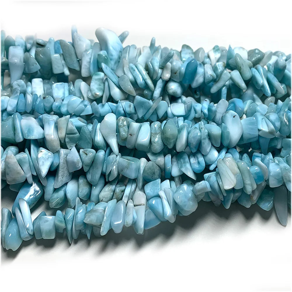 Natural Larimar Long Chip Bead Strand (3-5mm 10-18mm)