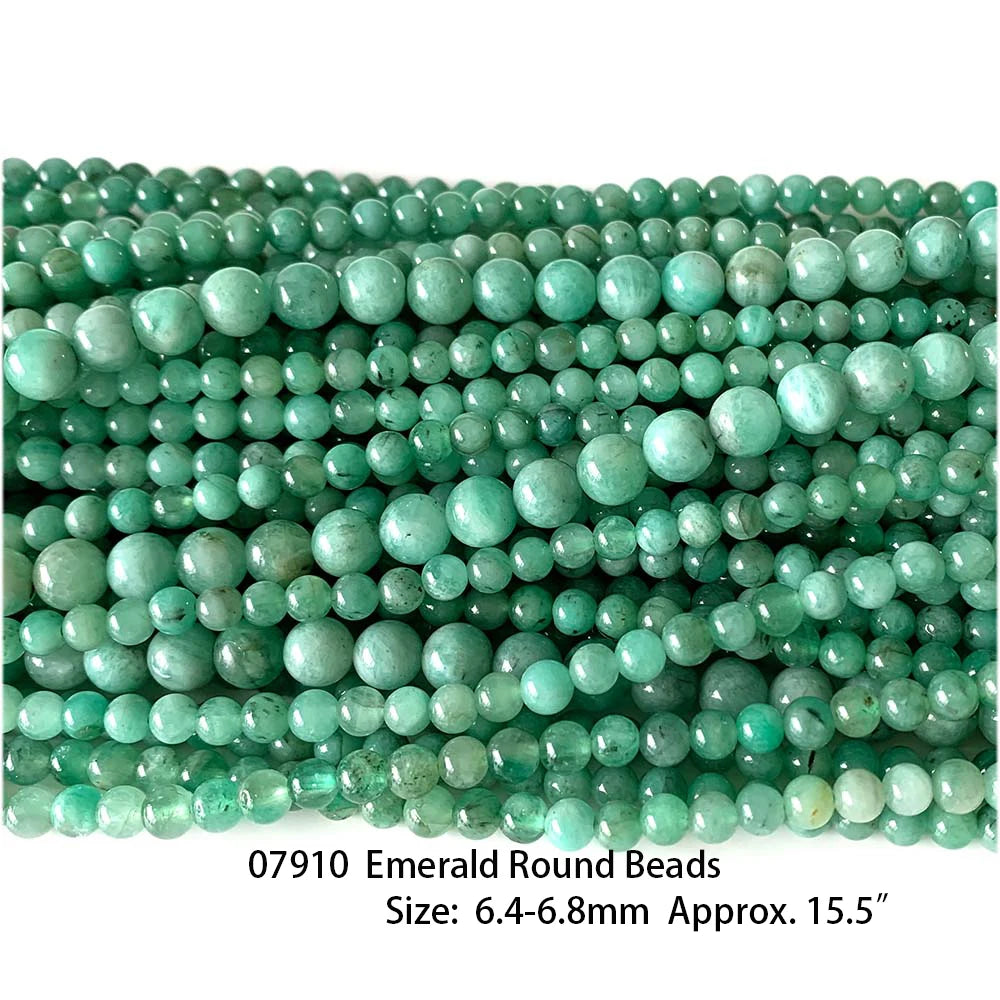 Natural Green Emerald Round Bead Strand