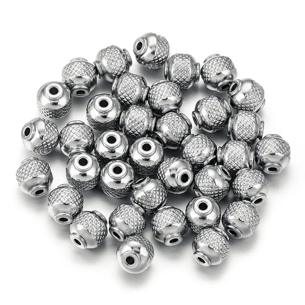20pcs Stainless Steel Gold Plated Round Loose Spacer Mesh Beads