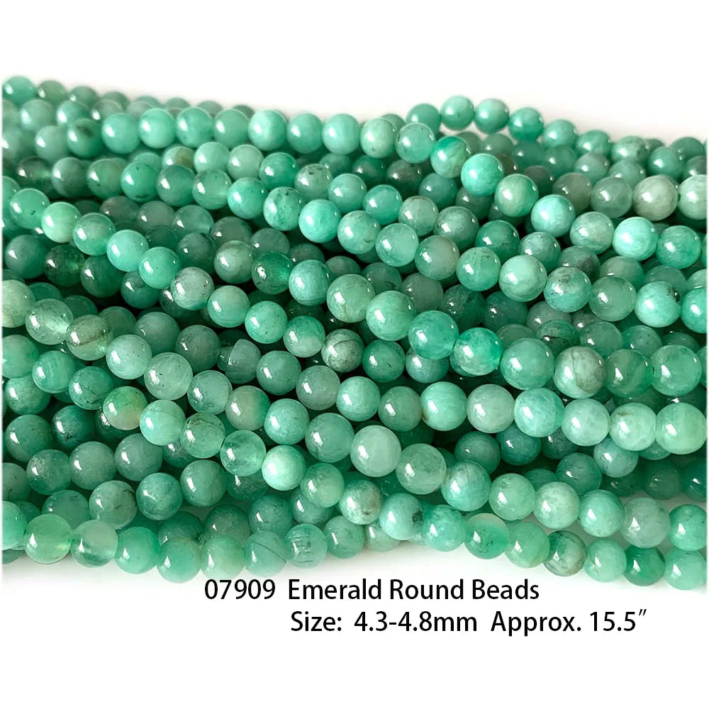 Natural Green Emerald Round Bead Strand