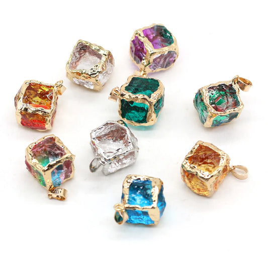3pcs Rough Natural Gold Stone Cube Pendant