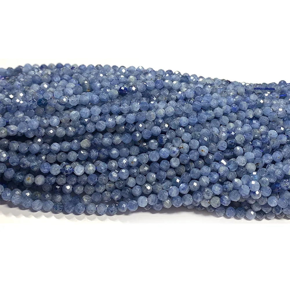 Natural Kyanite Faceted Round Small Bead Strand