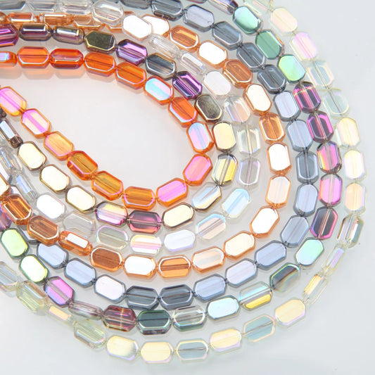65PCS AB Flat Rectangle Colored Glass Bead Strand (6x9mm)