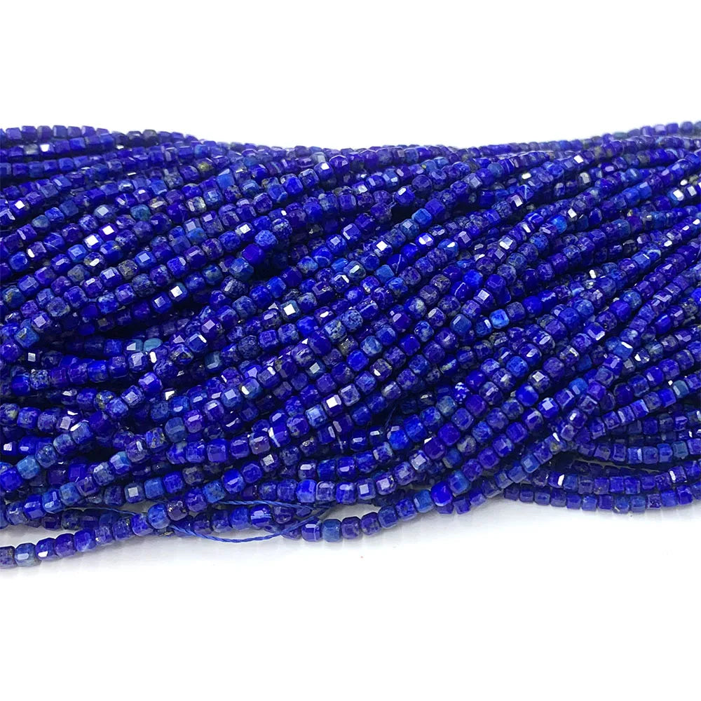 Natural Blue Lapis Lazuli Faceted Irregular Cube Bead Strand
